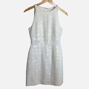 DEREK LAM Serenity White Sleeveless Sequin Shift Dress Modern Bridal XS NWT
